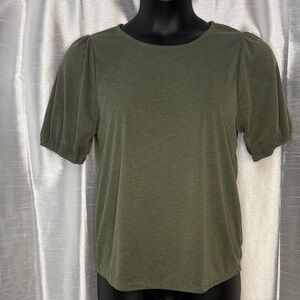 Green Envelope Top Melon Sleeves Boat Neck Army Green Ribbed Women’s M
